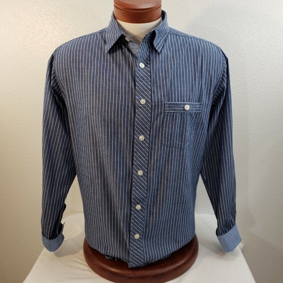 Paper Denim Cloth Mens Shirt Button Up Size Medium Stripe Contrast Cuff PDC - Picture 9 of 9